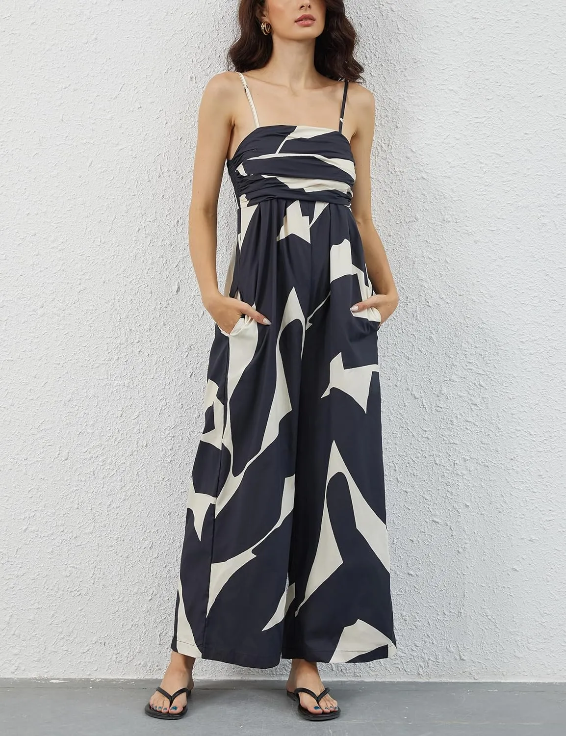Summer Casual Sleeveless Spaghetti Strap Boho Wide Leg Jumpsuits for Women 2025 Trendy One Piece Outfits Long Rompers