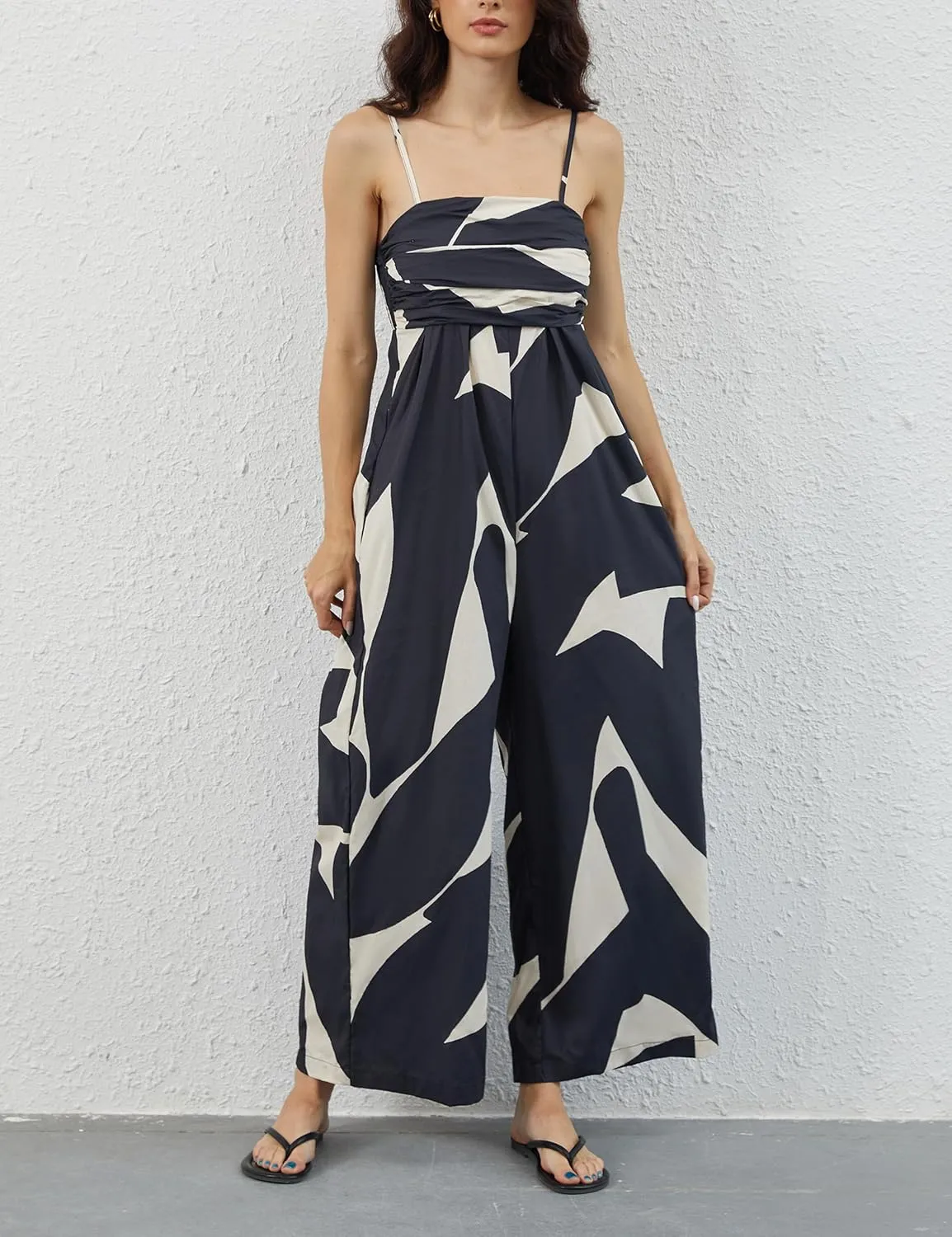 Summer Casual Sleeveless Spaghetti Strap Boho Wide Leg Jumpsuits for Women 2025 Trendy One Piece Outfits Long Rompers