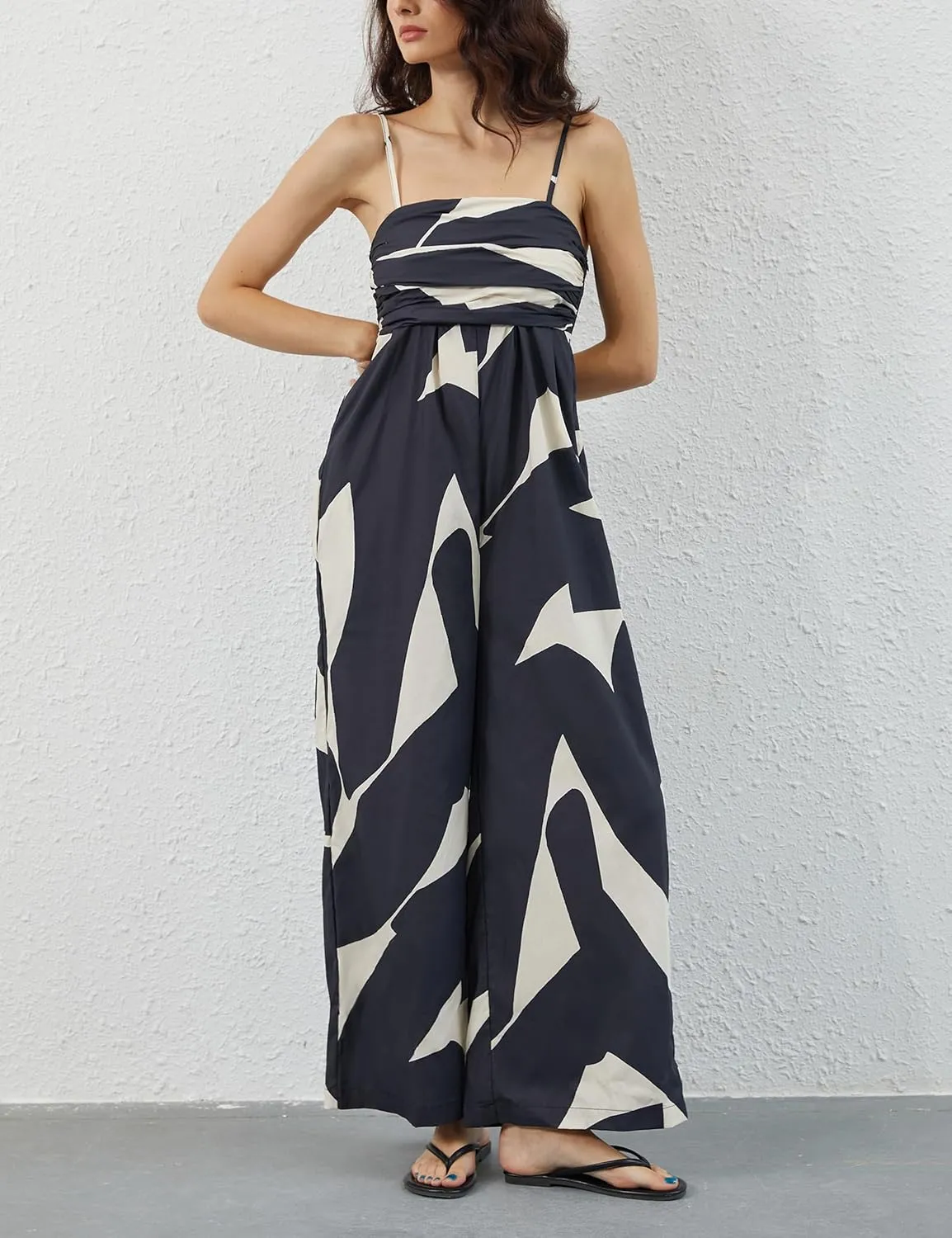 Summer Casual Sleeveless Spaghetti Strap Boho Wide Leg Jumpsuits for Women 2025 Trendy One Piece Outfits Long Rompers