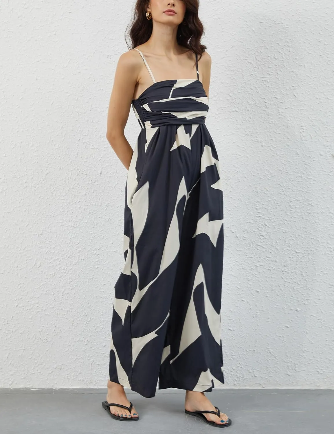 Summer Casual Sleeveless Spaghetti Strap Boho Wide Leg Jumpsuits for Women 2025 Trendy One Piece Outfits Long Rompers