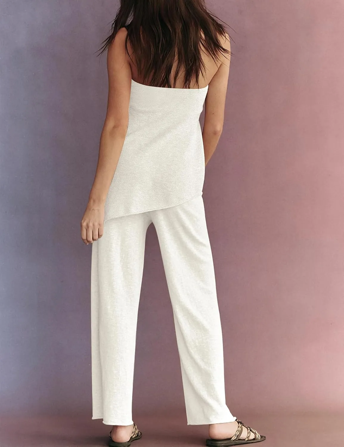 Summer Knit Sweater Sets Women Sexy Tube Top with Build-In Bra and Loose Pant 2 Piece Outfits 2025 Lounge Matching Set