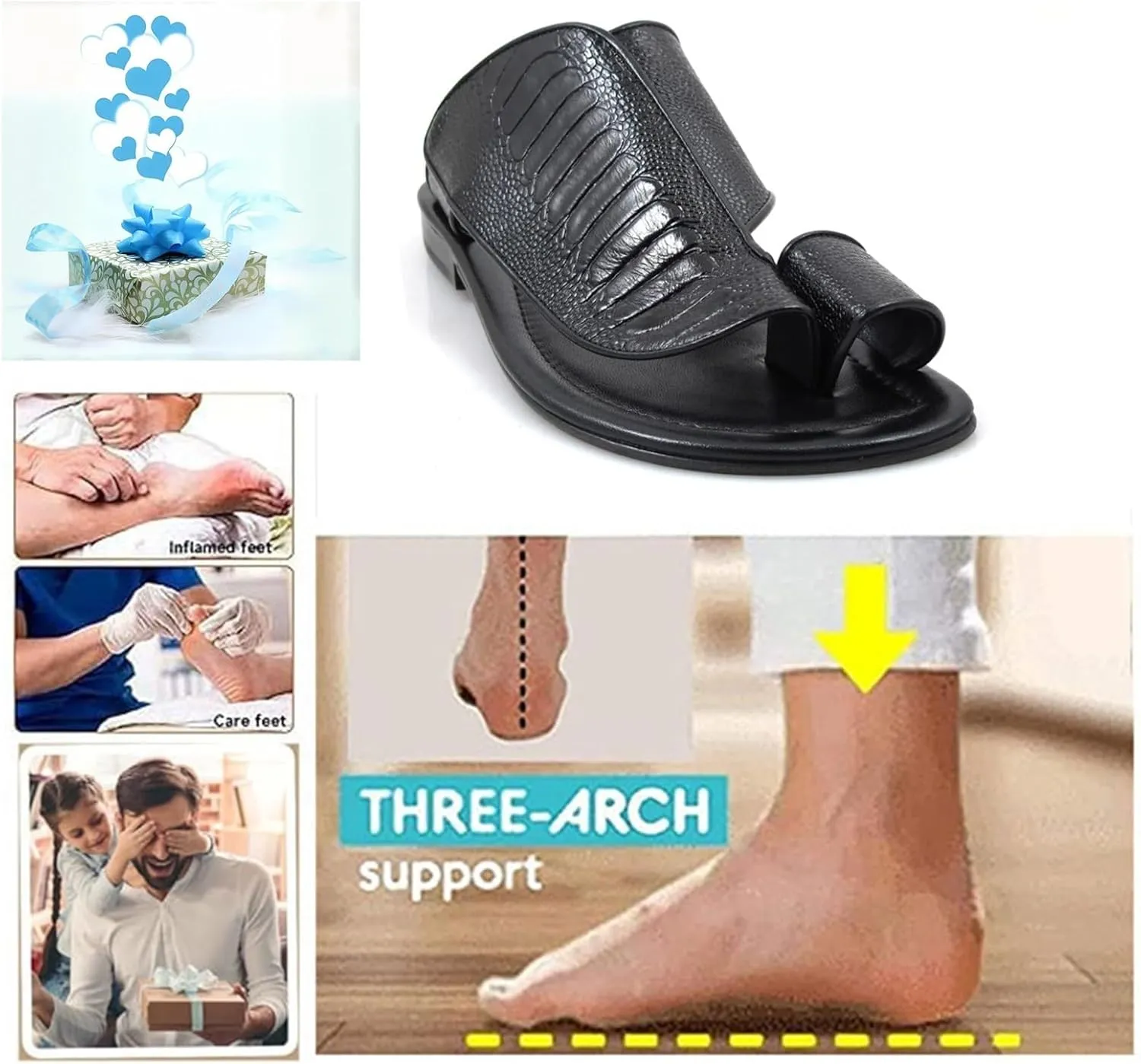Summer Slip-On Leather Durable Bunion Relief Men's Walking Sandals, Snake Pattern Open Toe Non- Slip Breathable Plantar Fasciitis Slippers, for Dad on Christmas Birthday Fathers Day