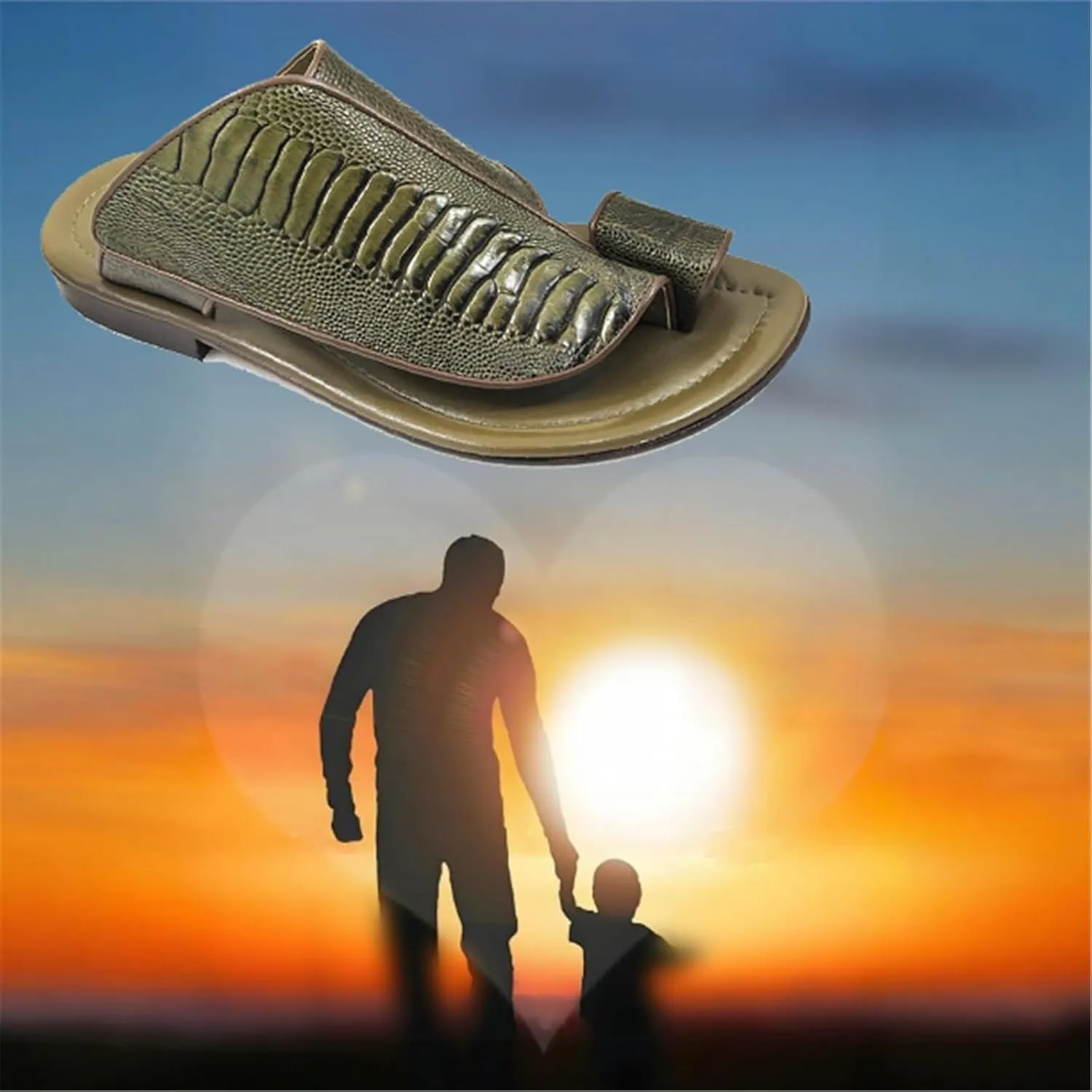 Summer Slip-On Leather Durable Bunion Relief Men's Walking Sandals, Snake Pattern Open Toe Non- Slip Breathable Plantar Fasciitis Slippers, for Dad on Christmas Birthday Fathers Day