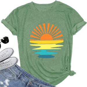 Sunrise Sunset Sunshine T Shirt for Women Outdoor Workout Hawaii Beach Sea Nature Adventure Tee Top