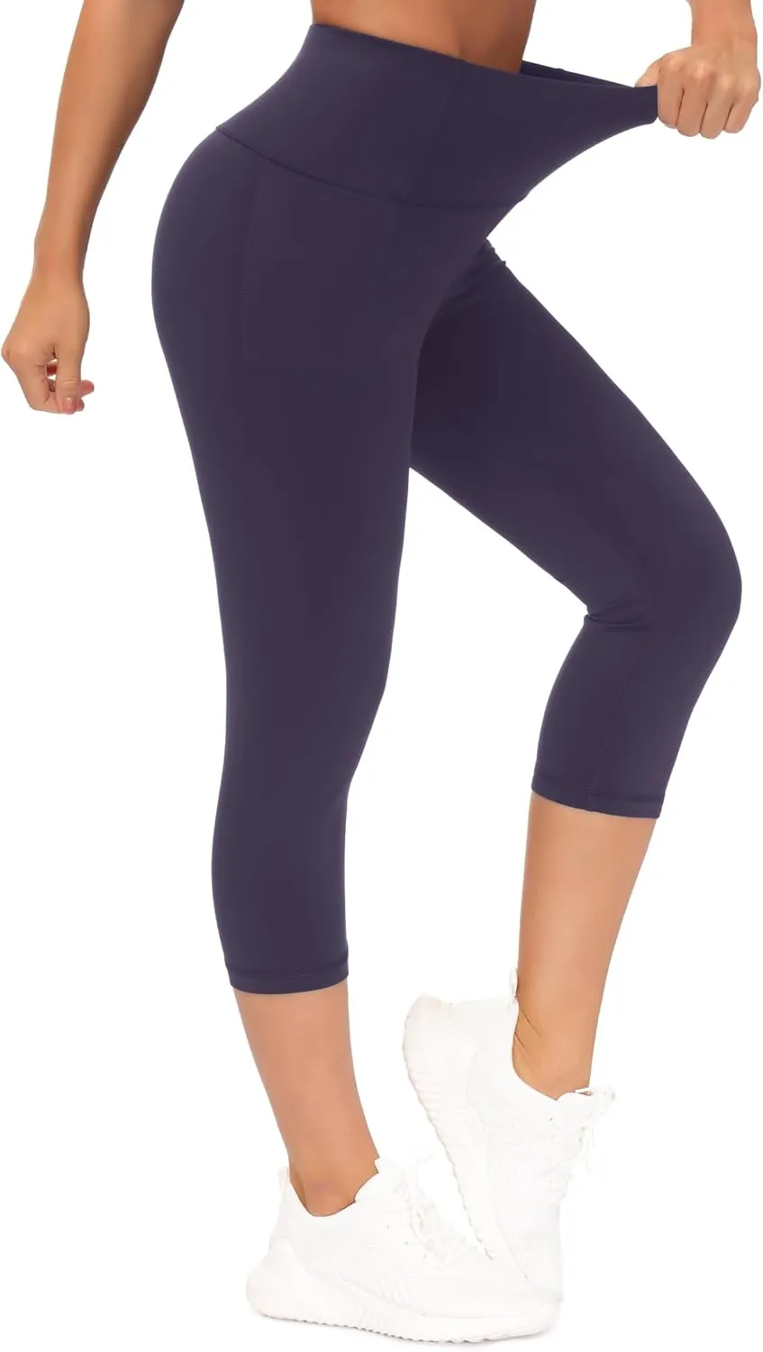 THE GYM PEOPLE Tummy Control Workout Capris Leggings with Pockets High Waist Athletic Yoga Pants for Women Running Hiking