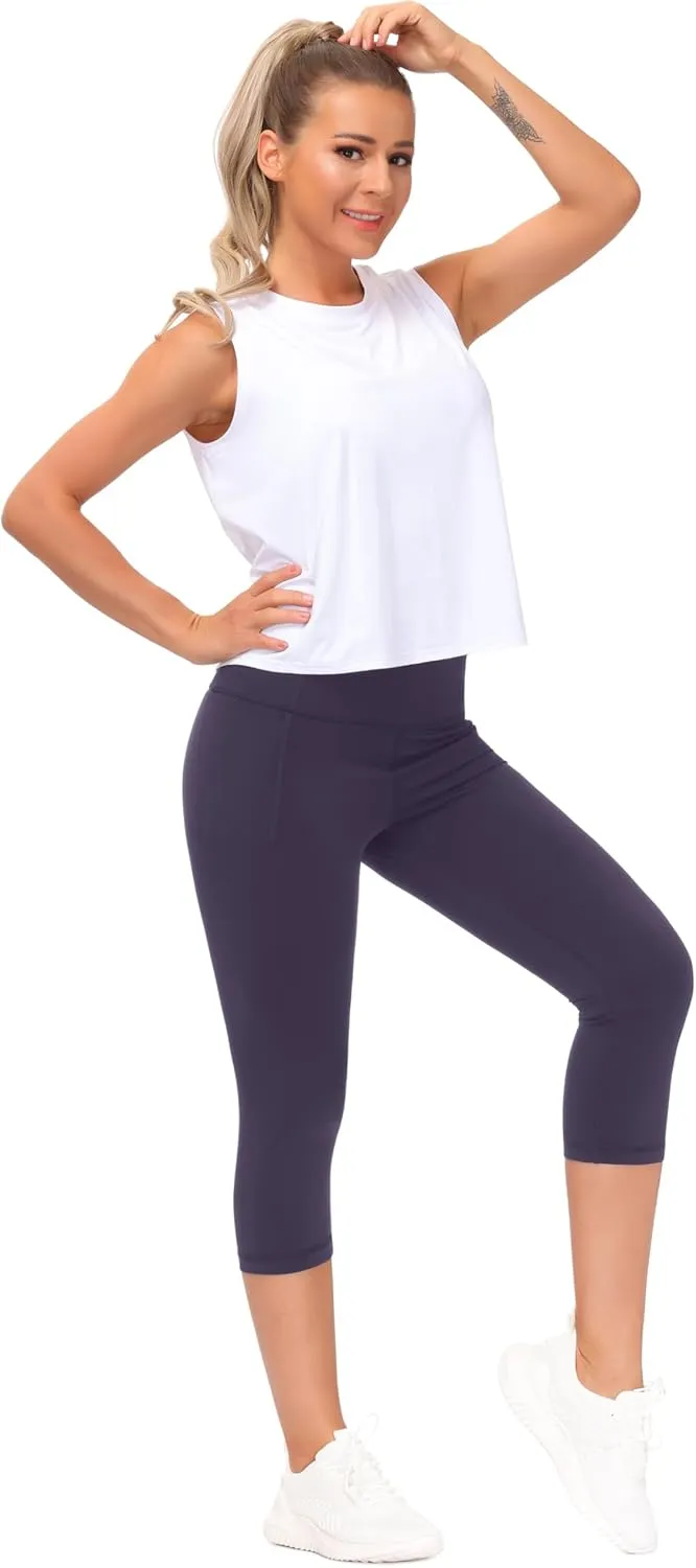 THE GYM PEOPLE Tummy Control Workout Capris Leggings with Pockets High Waist Athletic Yoga Pants for Women Running Hiking
