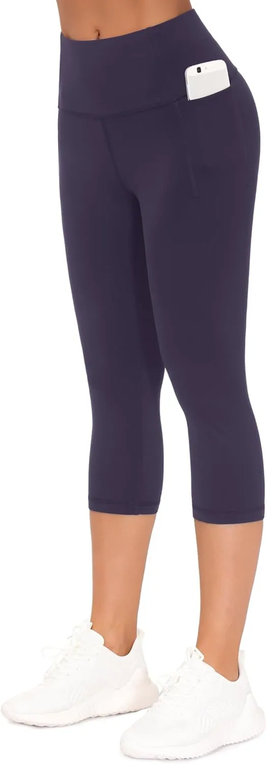 THE GYM PEOPLE Tummy Control Workout Capris Leggings with Pockets High Waist Athletic Yoga Pants for Women Running Hiking