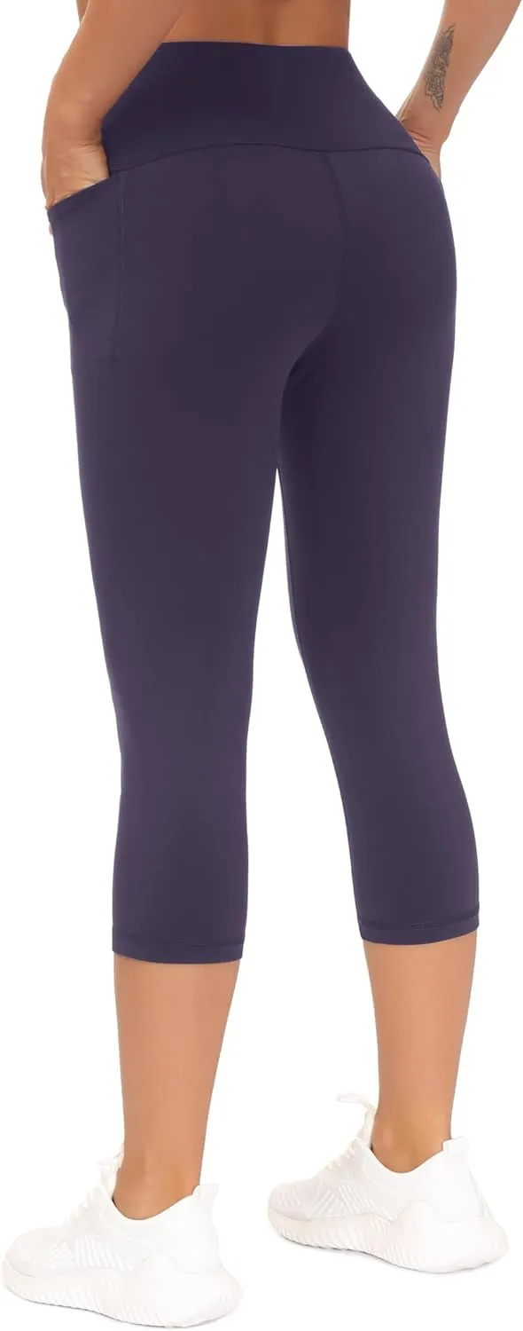THE GYM PEOPLE Tummy Control Workout Capris Leggings with Pockets High Waist Athletic Yoga Pants for Women Running Hiking