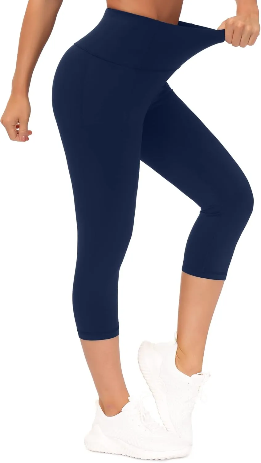 THE GYM PEOPLE Tummy Control Workout Capris Leggings with Pockets High Waist Athletic Yoga Pants for Women Running Hiking