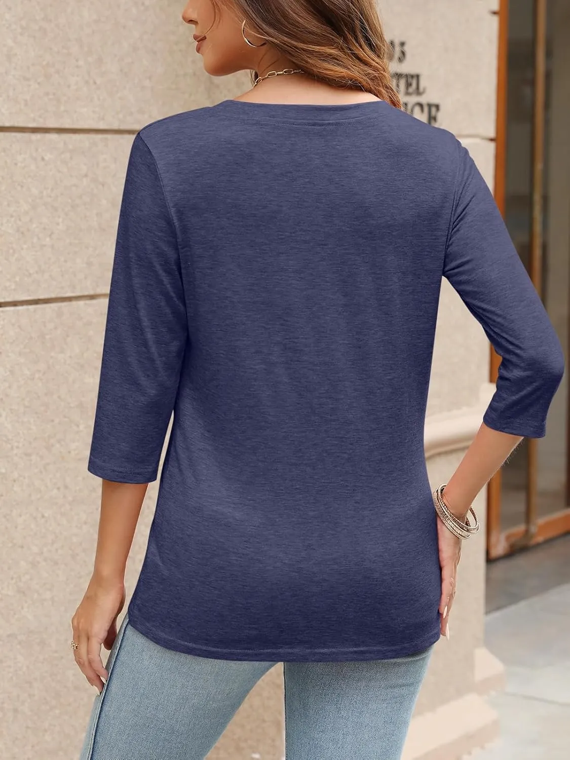 TICTICMIMI Women's V Neck 3/4 Sleeve T Shirts Casual Basic Summer Tees Shirts Loose Fit Tunic Tops