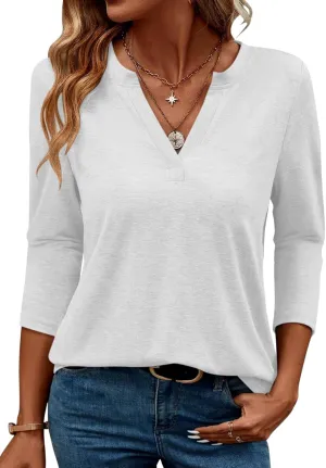 TICTICMIMI Women's V Neck 3/4 Sleeve T Shirts Casual Basic Summer Tees Shirts Loose Fit Tunic Tops
