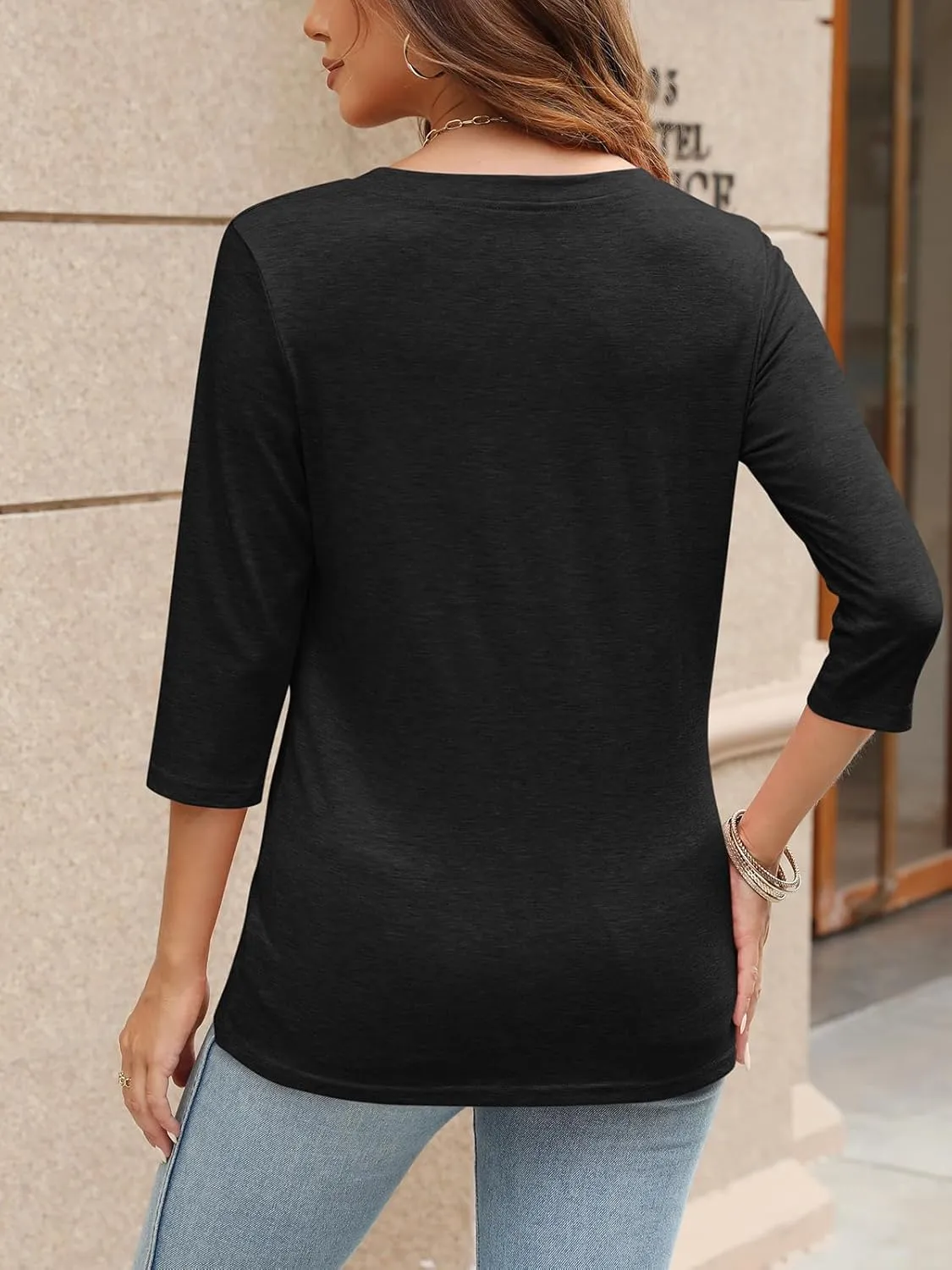 TICTICMIMI Women's V Neck 3/4 Sleeve T Shirts Casual Basic Summer Tees Shirts Loose Fit Tunic Tops
