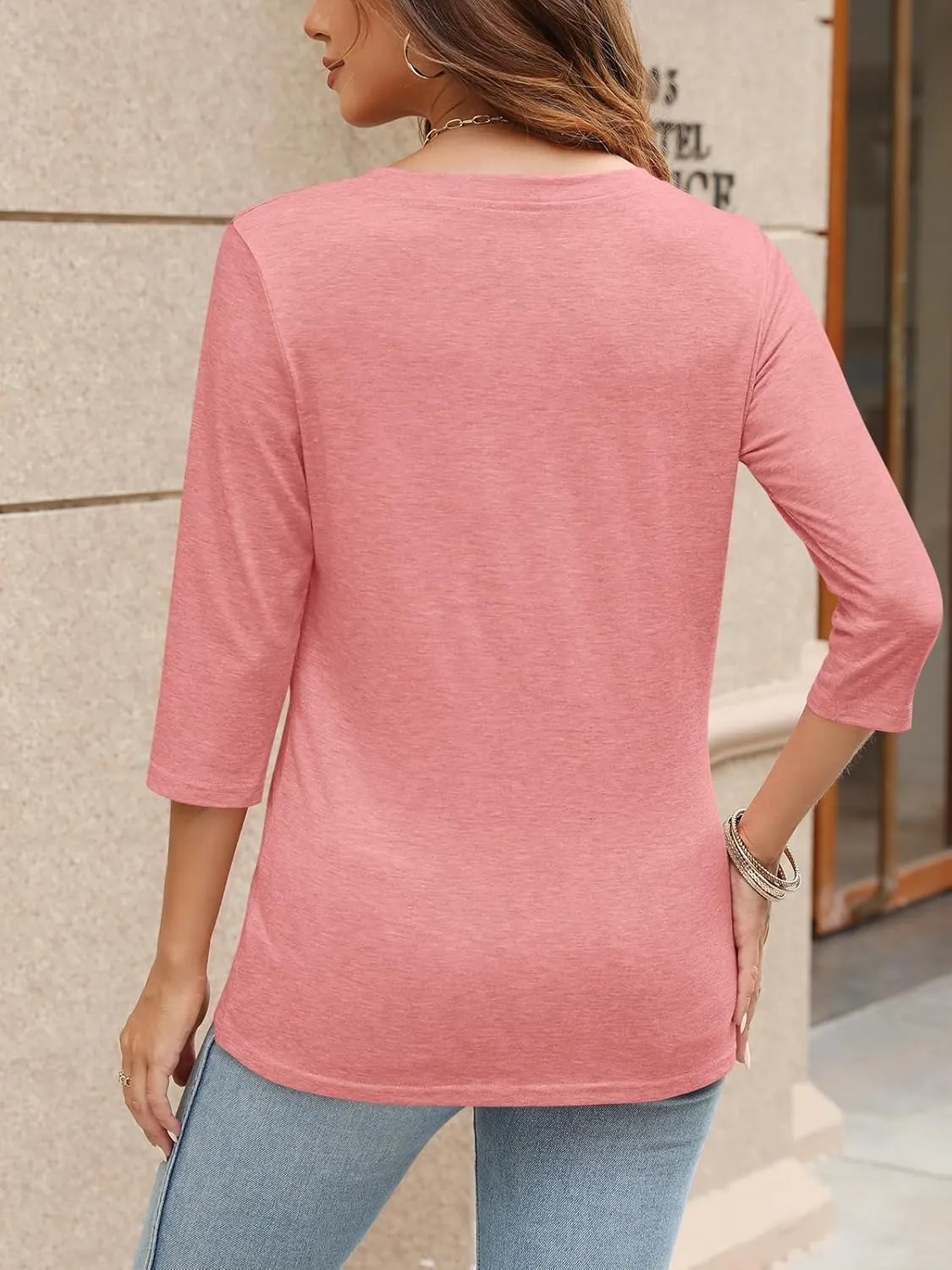 TICTICMIMI Women's V Neck 3/4 Sleeve T Shirts Casual Basic Summer Tees Shirts Loose Fit Tunic Tops