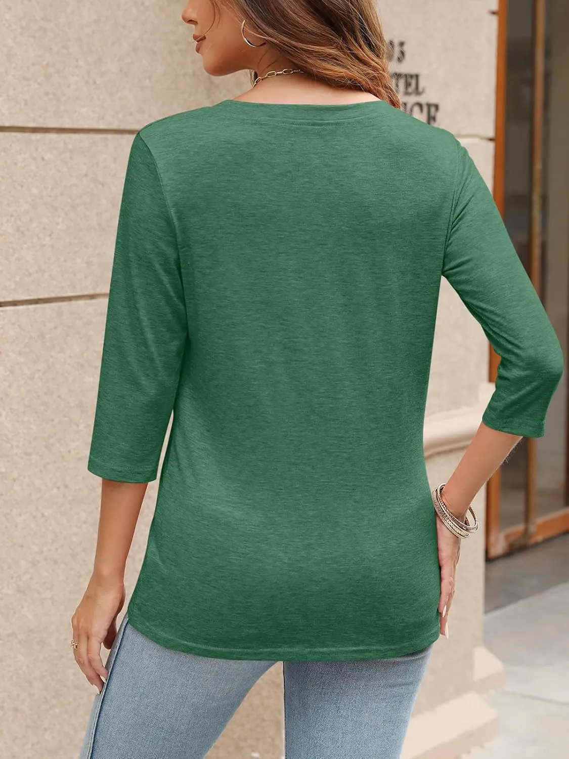 TICTICMIMI Women's V Neck 3/4 Sleeve T Shirts Casual Basic Summer Tees Shirts Loose Fit Tunic Tops