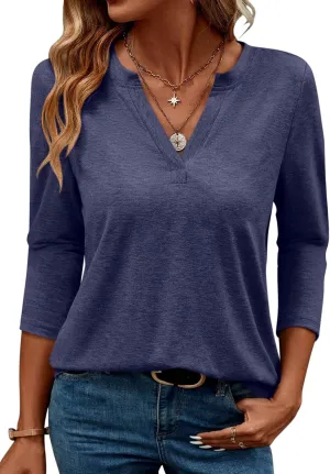 TICTICMIMI Women's V Neck 3/4 Sleeve T Shirts Casual Basic Summer Tees Shirts Loose Fit Tunic Tops