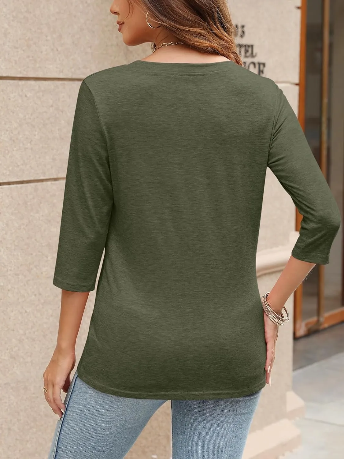 TICTICMIMI Women's V Neck 3/4 Sleeve T Shirts Casual Basic Summer Tees Shirts Loose Fit Tunic Tops