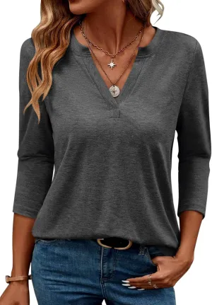 TICTICMIMI Women's V Neck 3/4 Sleeve T Shirts Casual Basic Summer Tees Shirts Loose Fit Tunic Tops