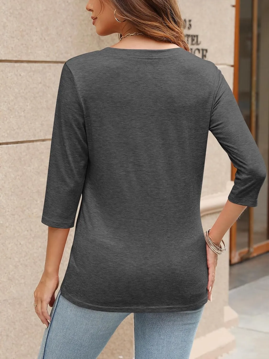 TICTICMIMI Women's V Neck 3/4 Sleeve T Shirts Casual Basic Summer Tees Shirts Loose Fit Tunic Tops