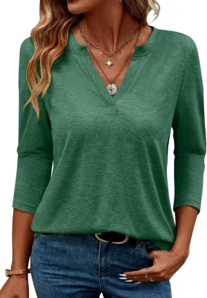 TICTICMIMI Women's V Neck 3/4 Sleeve T Shirts Casual Basic Summer Tees Shirts Loose Fit Tunic Tops