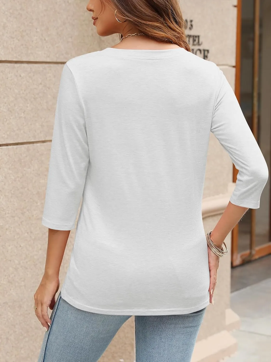 TICTICMIMI Women's V Neck 3/4 Sleeve T Shirts Casual Basic Summer Tees Shirts Loose Fit Tunic Tops