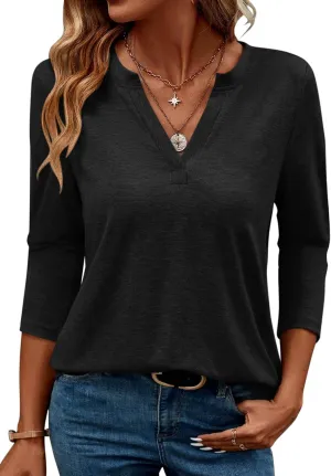 TICTICMIMI Women's V Neck 3/4 Sleeve T Shirts Casual Basic Summer Tees Shirts Loose Fit Tunic Tops