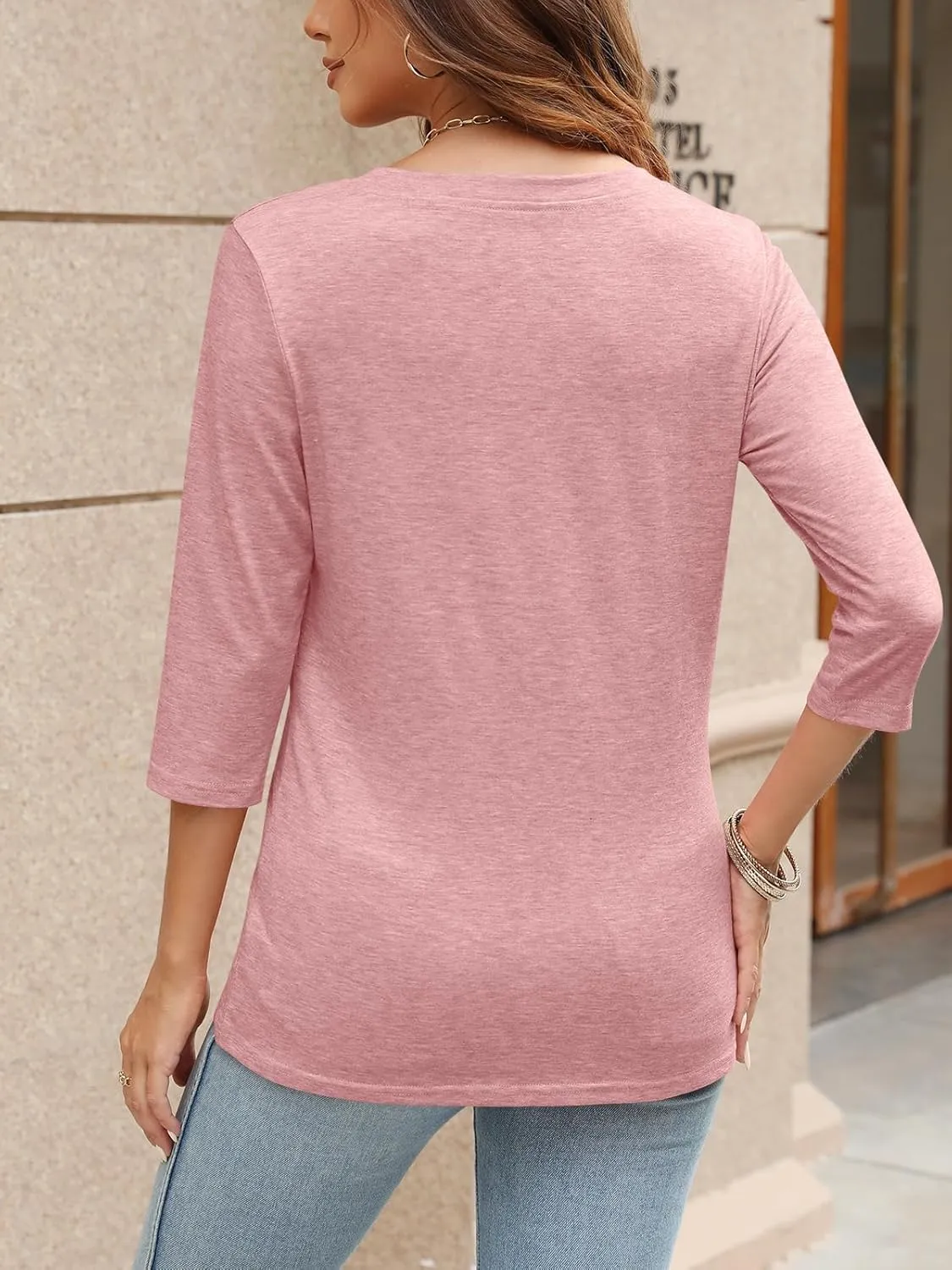 TICTICMIMI Women's V Neck 3/4 Sleeve T Shirts Casual Basic Summer Tees Shirts Loose Fit Tunic Tops