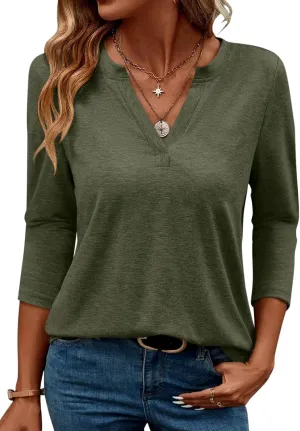 TICTICMIMI Women's V Neck 3/4 Sleeve T Shirts Casual Basic Summer Tees Shirts Loose Fit Tunic Tops