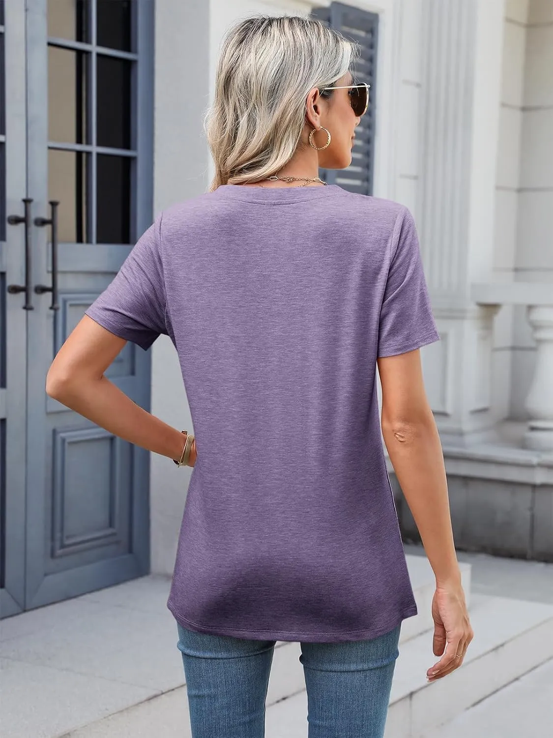 TICTICMIMI Women's V Neck Short Sleeve Tops Button Down Casual T Shirts Basic Dressy Tees