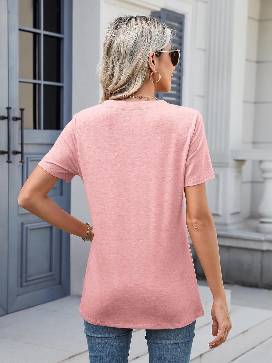 TICTICMIMI Women's V Neck Short Sleeve Tops Button Down Casual T Shirts Basic Dressy Tees