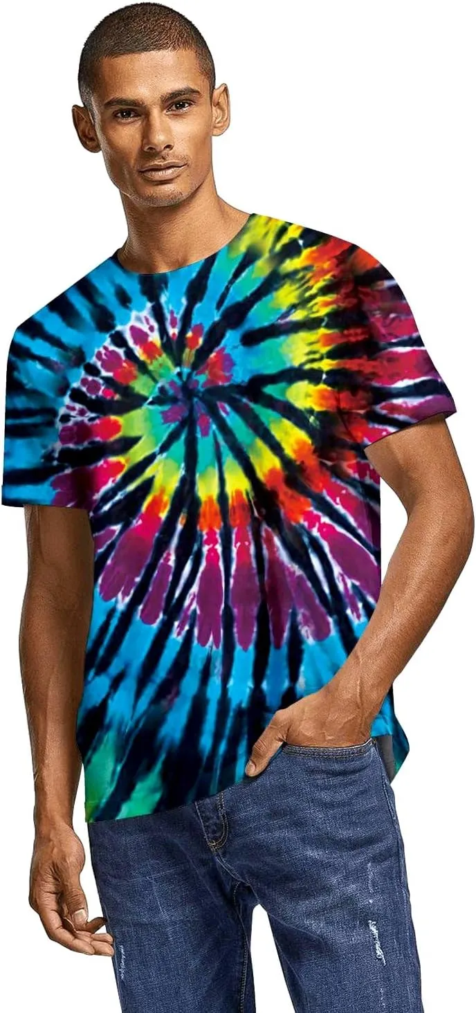 Tie Dye Shirts for Men Women, Short Sleeve Mens Tie Dye Shirts, Mens Women Rainbow Tie Dye T Shirts,Size:S-5XL