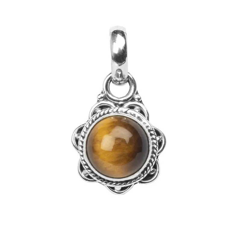Tiger Eye Stone Pendant, 925 Sterling Silver Pendant Necklace For Women, Natural Gemstone handmade Pendant, round stone Pendant gift for her