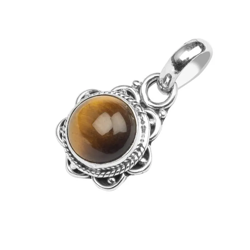 Tiger Eye Stone Pendant, 925 Sterling Silver Pendant Necklace For Women, Natural Gemstone handmade Pendant, round stone Pendant gift for her