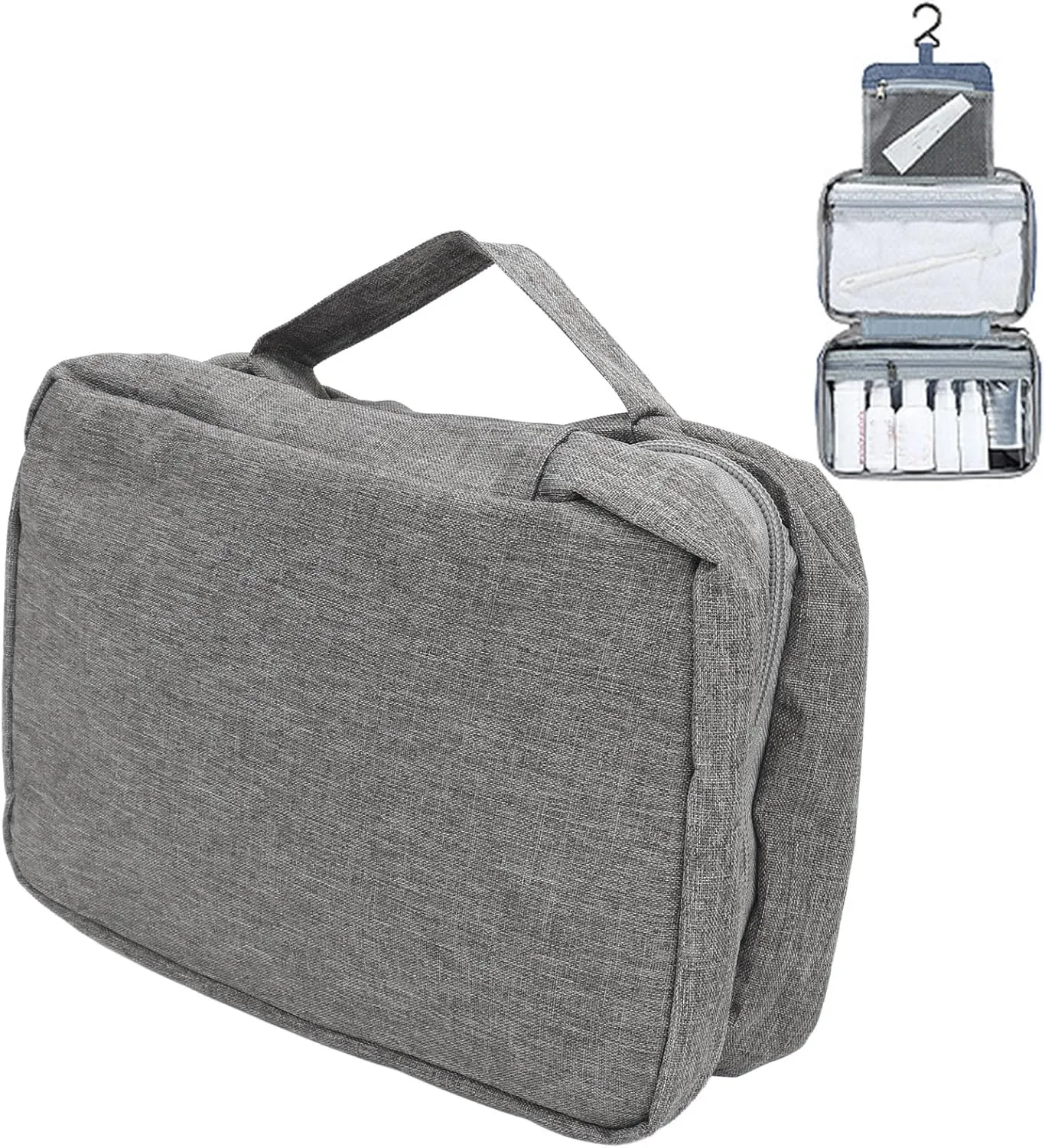Travel Hanging Toiletry Bag Hanging Travel Cosmetic Bag Folded Toiletry Wash Organiser Pouch for Men Women (Grey)