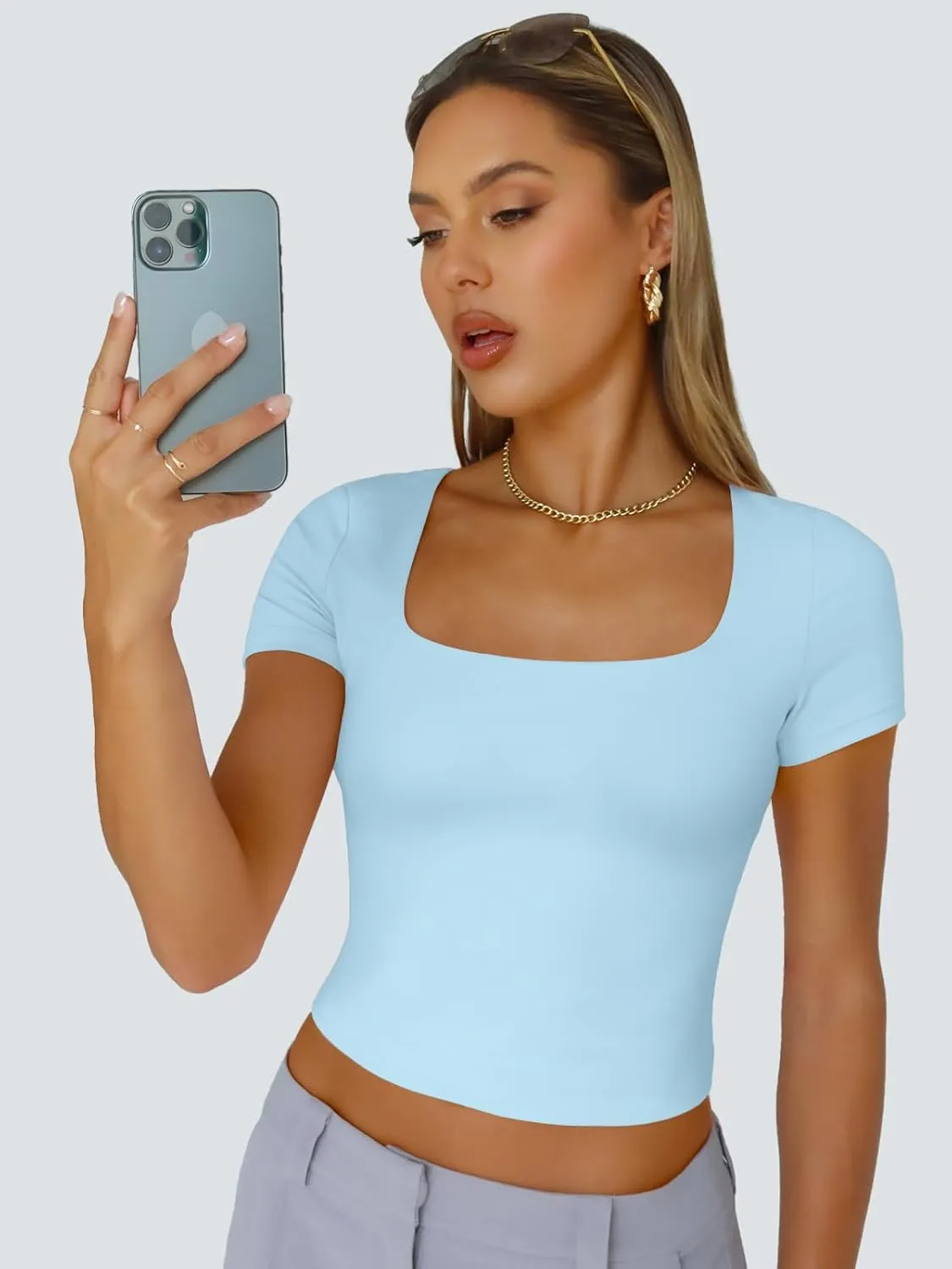 Trendy Queen Tshirts Shirts for Women Double Lined Going Out Crop Tops 2025 Spring Summer Workout Y2k Clothes Beach Fashion