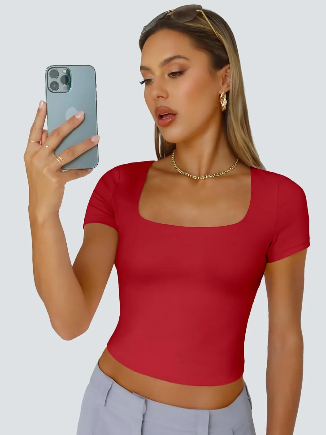 Trendy Queen Tshirts Shirts for Women Double Lined Going Out Crop Tops 2025 Spring Summer Workout Y2k Clothes Beach Fashion