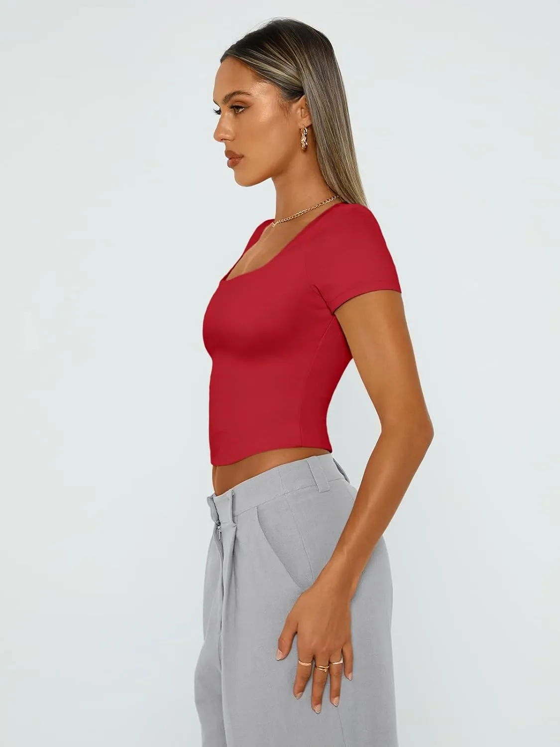 Trendy Queen Tshirts Shirts for Women Double Lined Going Out Crop Tops 2025 Spring Summer Workout Y2k Clothes Beach Fashion