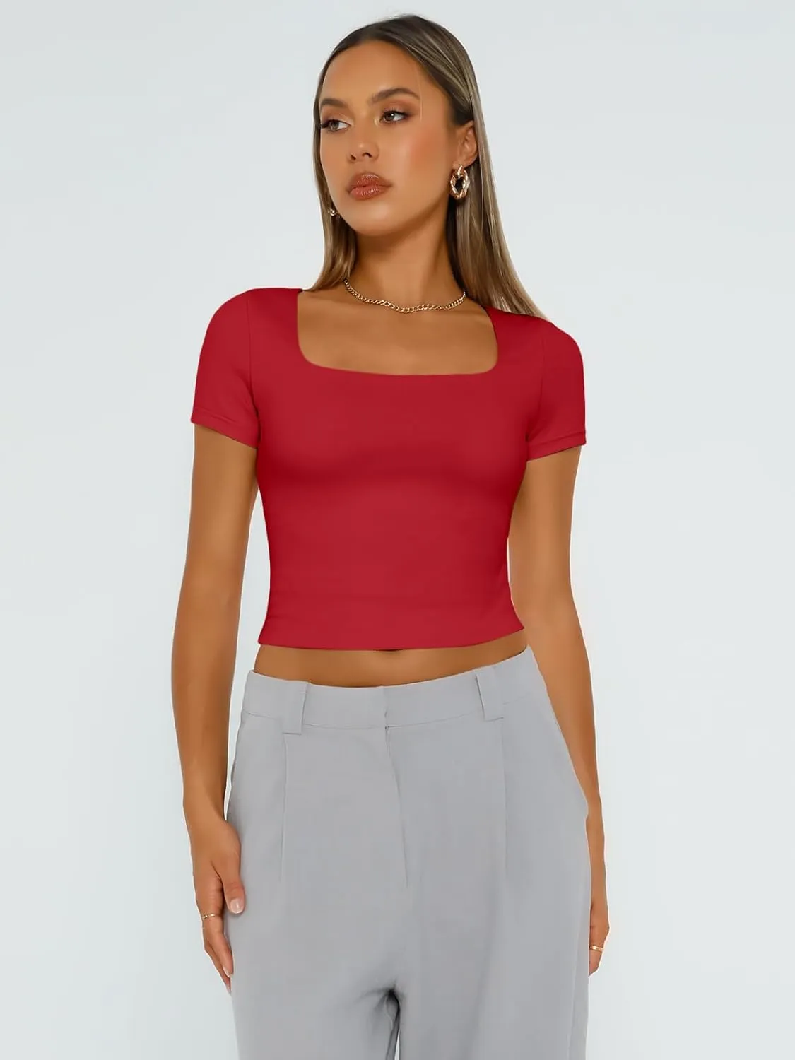 Trendy Queen Tshirts Shirts for Women Double Lined Going Out Crop Tops 2025 Spring Summer Workout Y2k Clothes Beach Fashion