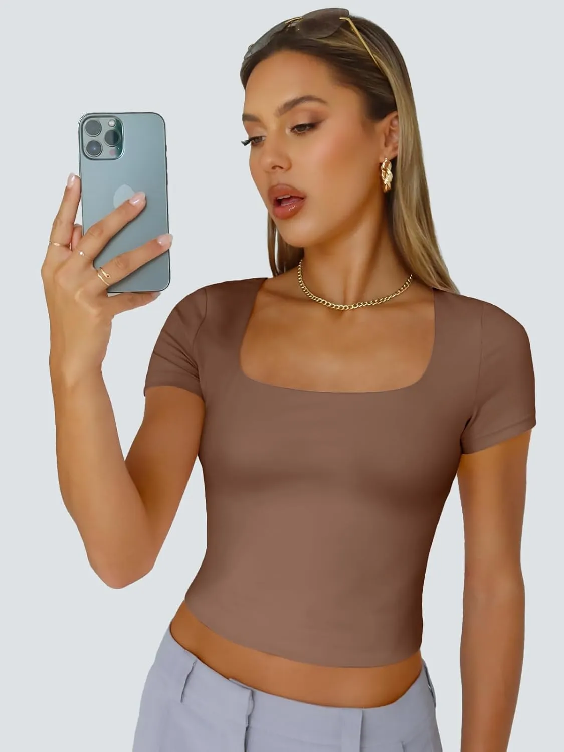 Trendy Queen Tshirts Shirts for Women Double Lined Going Out Crop Tops 2025 Spring Summer Workout Y2k Clothes Beach Fashion
