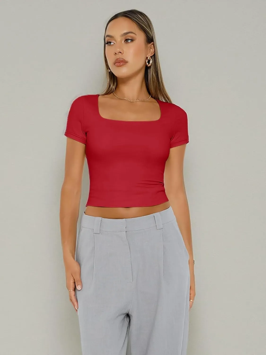 Trendy Queen Tshirts Shirts for Women Double Lined Going Out Crop Tops 2025 Spring Summer Workout Y2k Clothes Beach Fashion