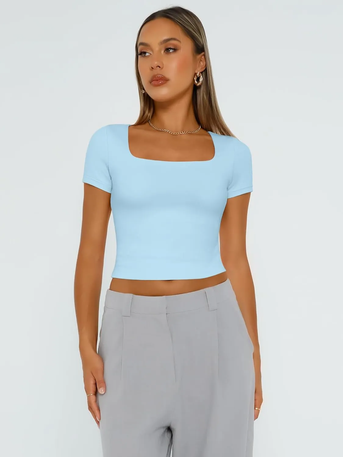 Trendy Queen Tshirts Shirts for Women Double Lined Going Out Crop Tops 2025 Spring Summer Workout Y2k Clothes Beach Fashion