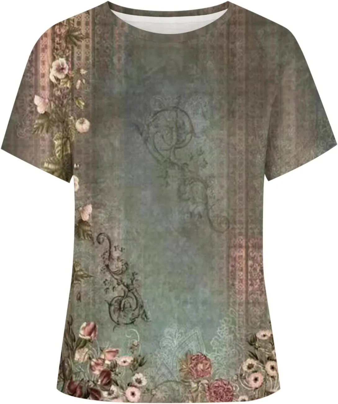 Trendy Tops for Women 2024 Cute Boho Floral Print Summer Shirts Casual Short Sleeve Graphic Tshirt Petite Blouse