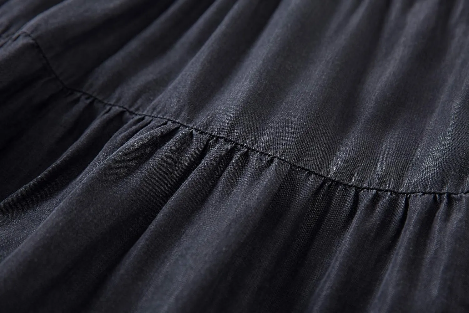 Tronjori Womens A Line Long Lightweight Tencel Denim Tiered Skirt with Multi Layers