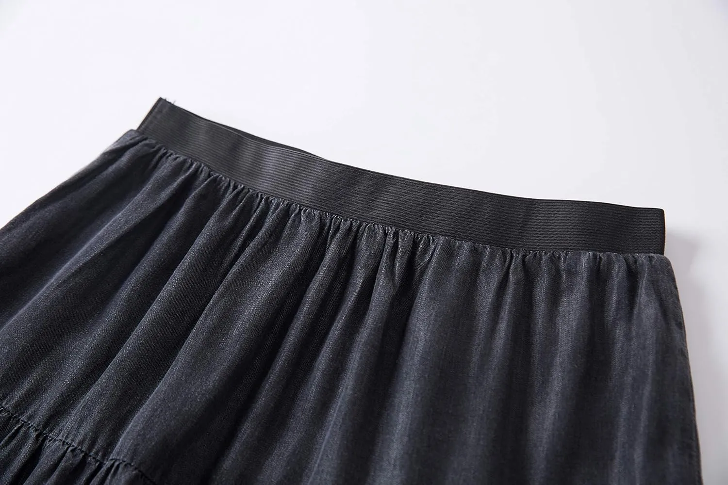Tronjori Womens A Line Long Lightweight Tencel Denim Tiered Skirt with Multi Layers