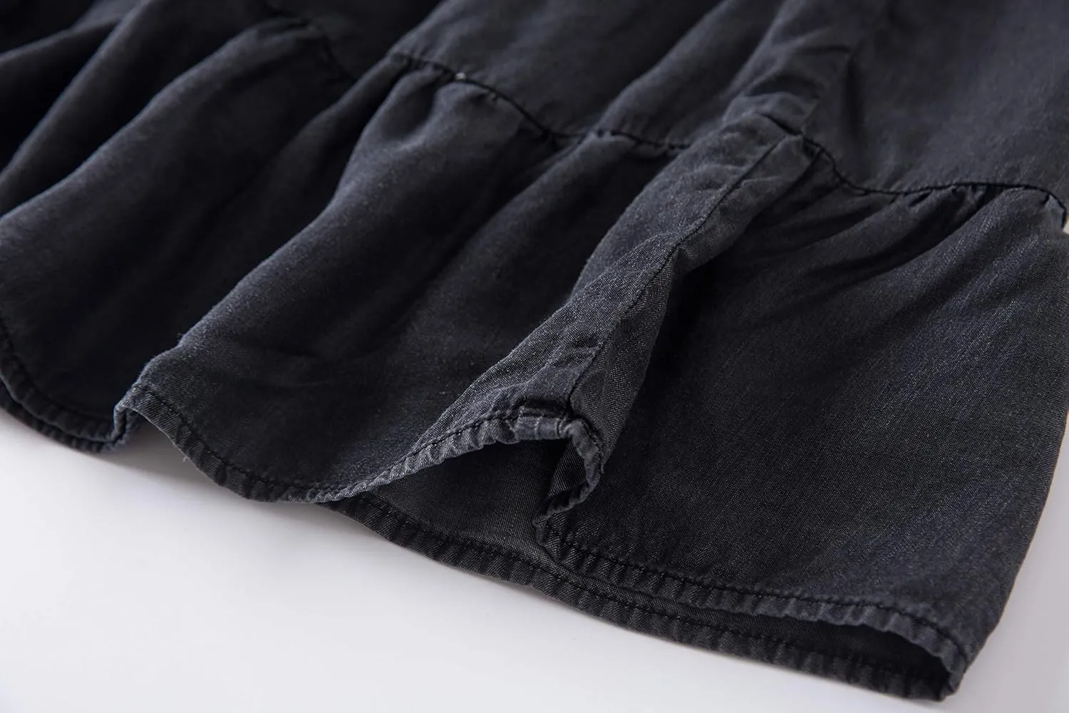 Tronjori Womens A Line Long Lightweight Tencel Denim Tiered Skirt with Multi Layers
