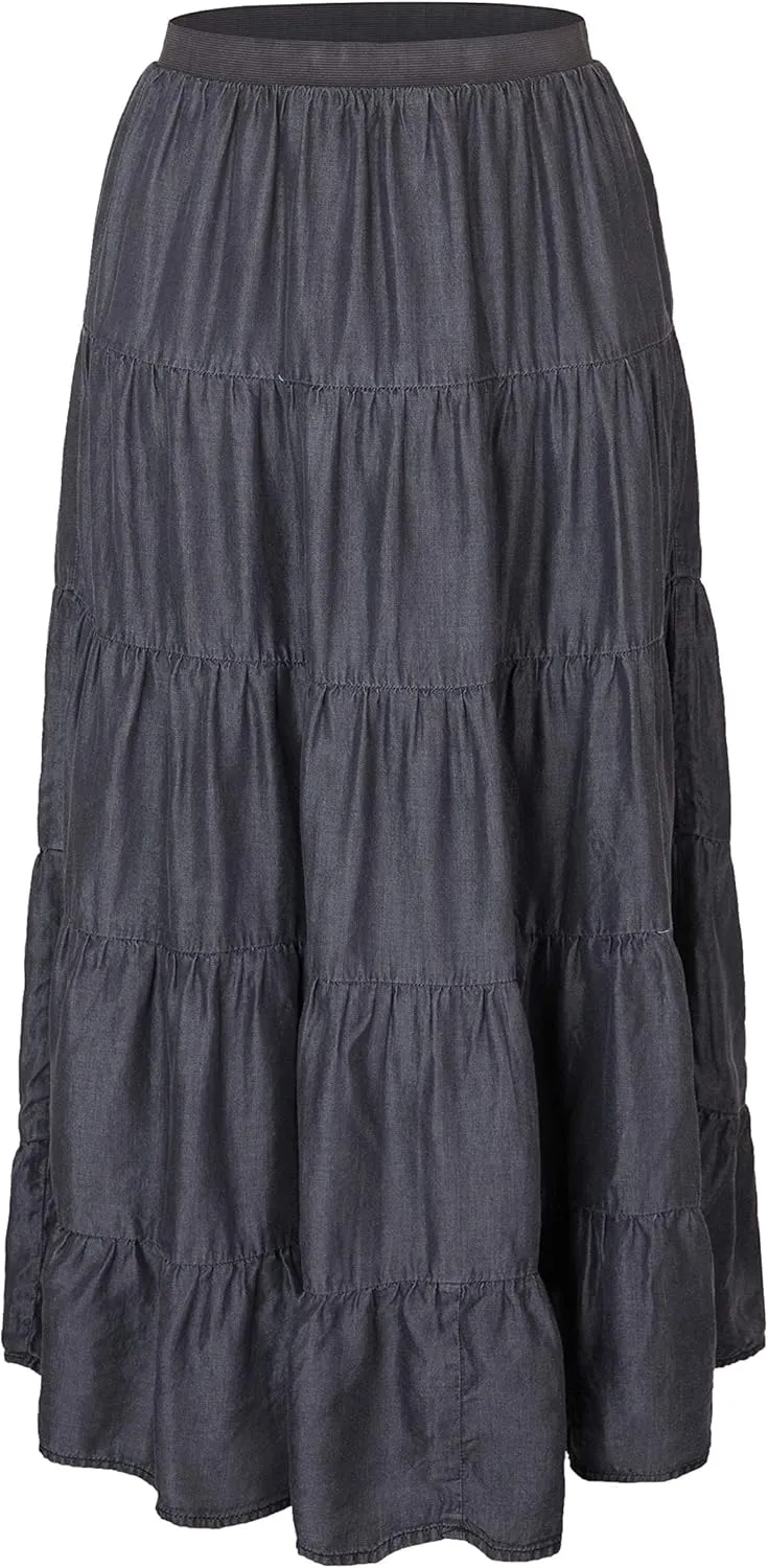 Tronjori Womens A Line Long Lightweight Tencel Denim Tiered Skirt with Multi Layers