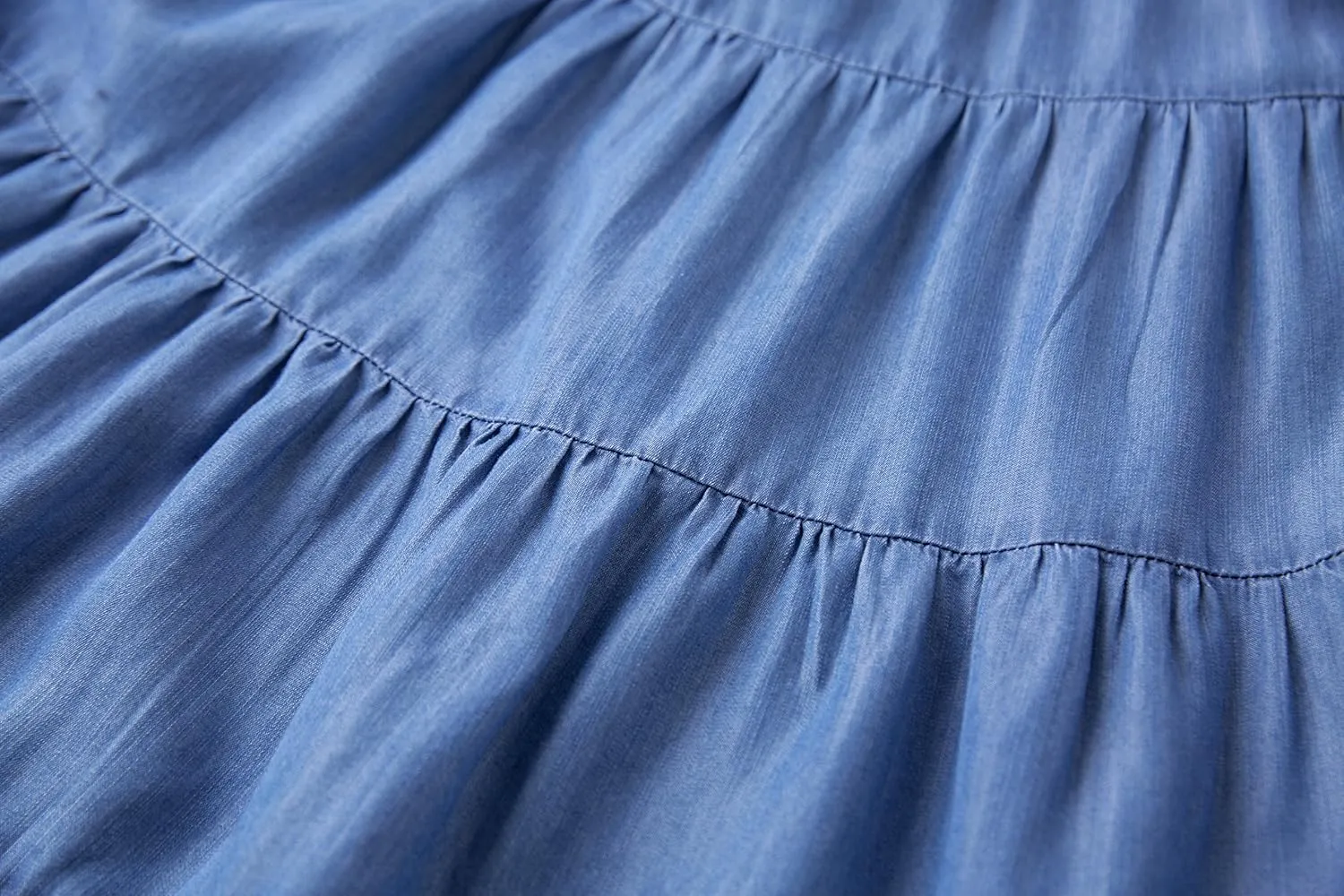 Tronjori Womens A Line Long Lightweight Tencel Denim Tiered Skirt with Multi Layers