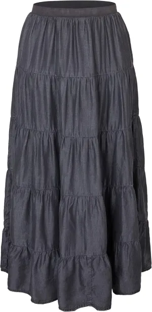 Tronjori Womens A Line Long Lightweight Tencel Denim Tiered Skirt with Multi Layers