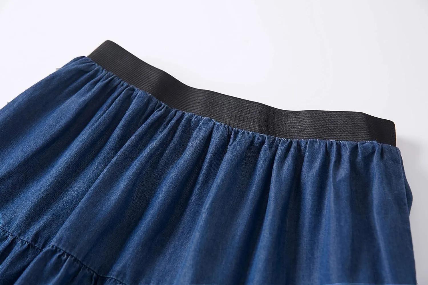 Tronjori Womens A Line Long Lightweight Tencel Denim Tiered Skirt with Multi Layers