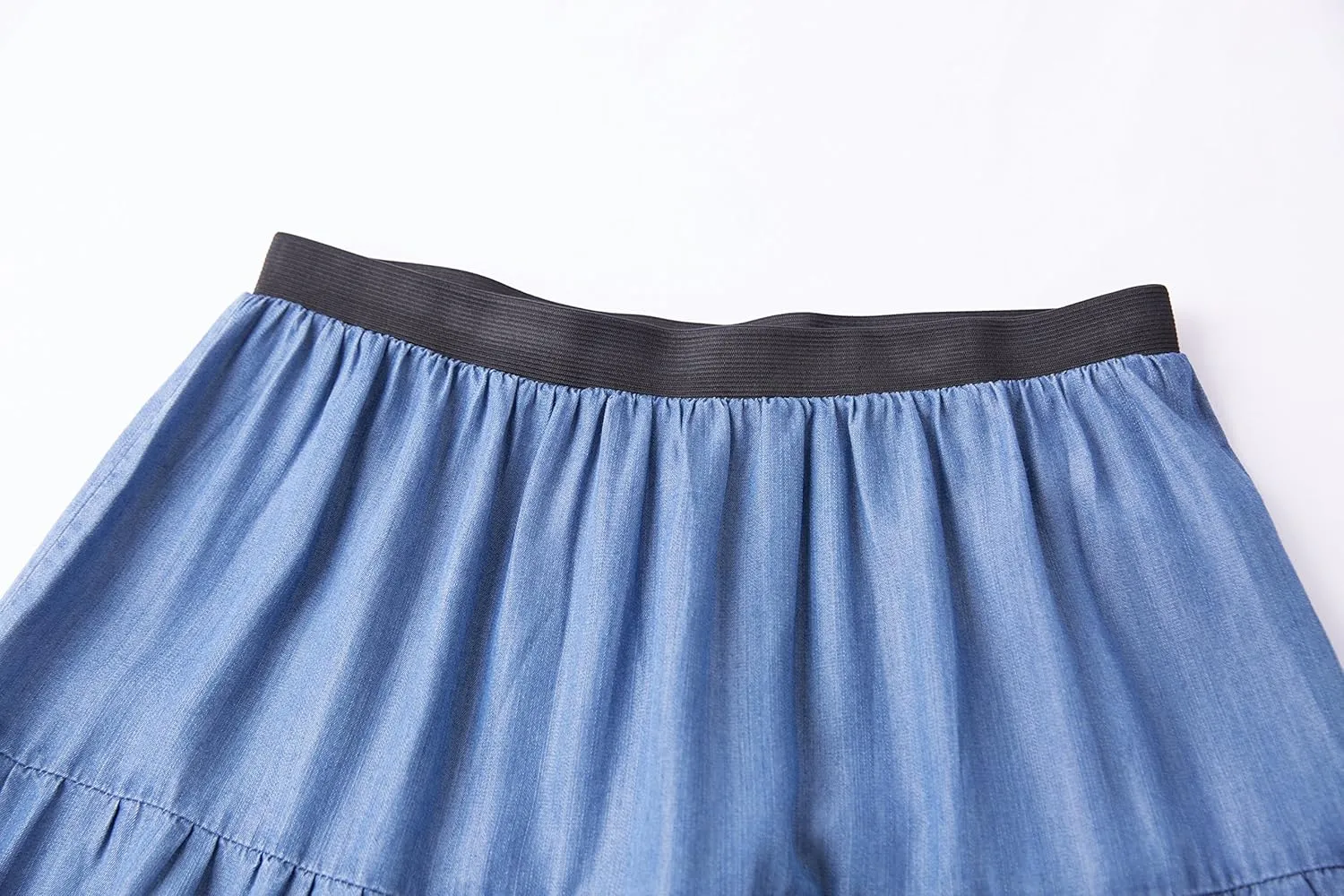 Tronjori Womens A Line Long Lightweight Tencel Denim Tiered Skirt with Multi Layers