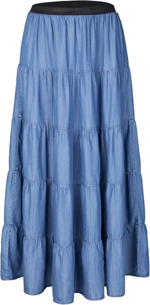 Tronjori Womens A Line Long Lightweight Tencel Denim Tiered Skirt with Multi Layers